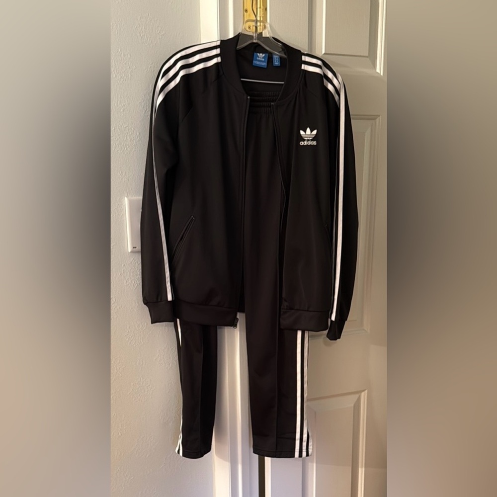 OG Adidas Black and White Tracksuit with Trefoil design on back
